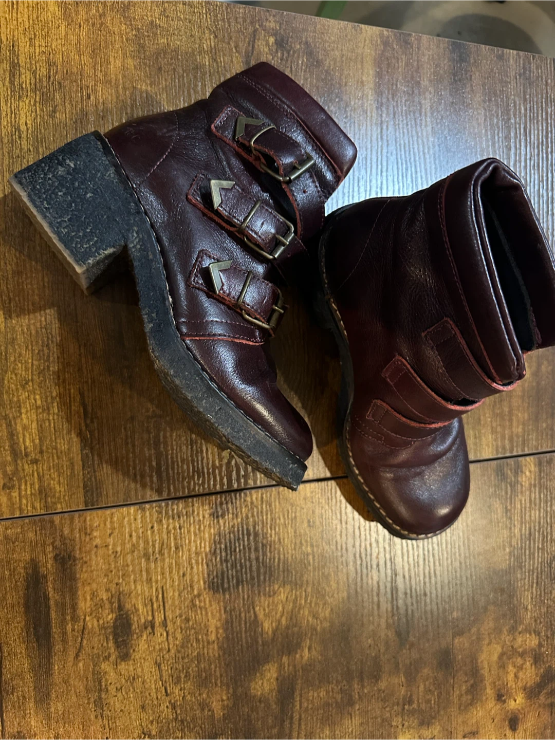 Musse & Cloud  Burgundy Leather Buckle Ankle Boots - photo 3