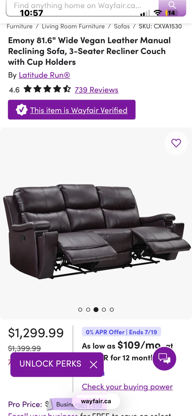 Latitude Run Emony 81.6" Wide Vegan Leather Recliner Couch - photo 5