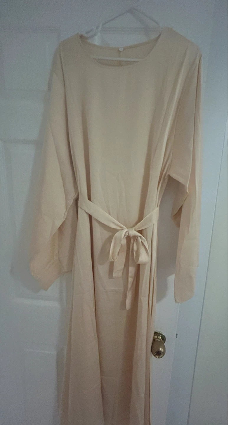 Cream satin abaya with belt