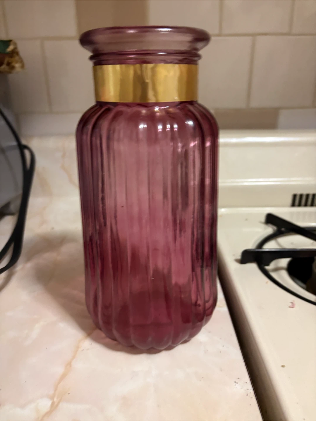 Pink Glass Vase with Gold Band