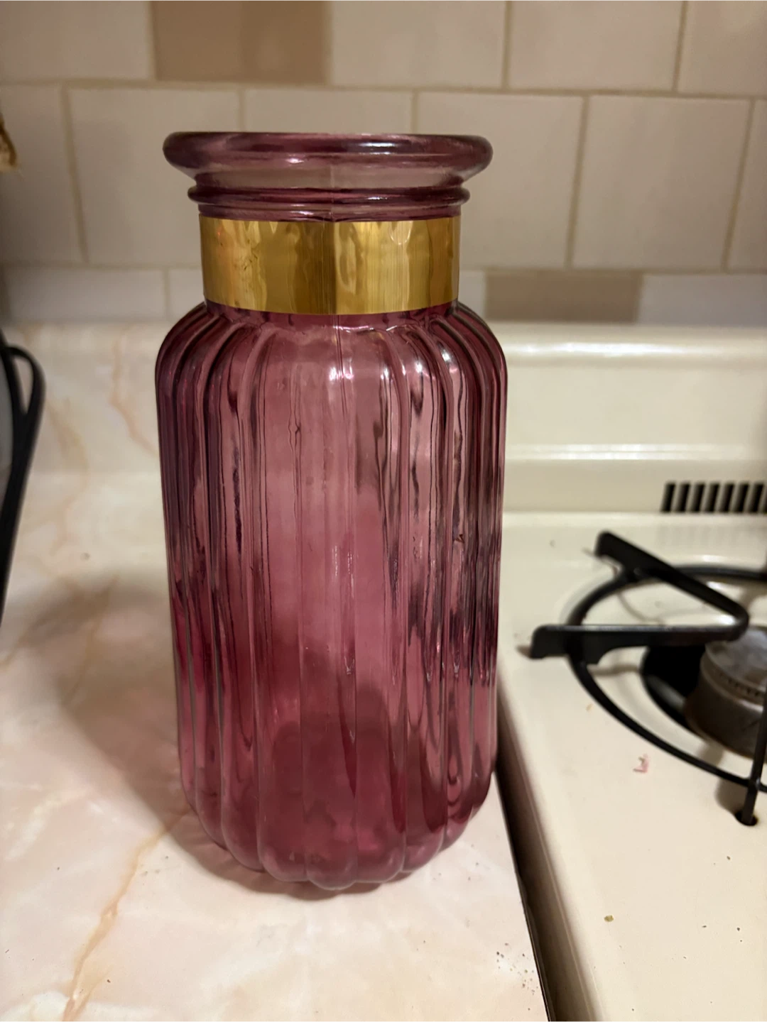 Pink Glass Vase with Gold Band - photo 2