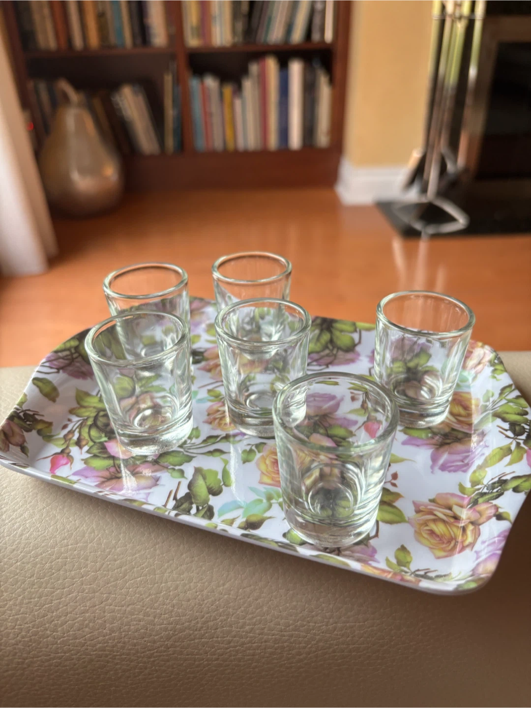 Floral melamine Serving Tray with 6 Shot Glasses