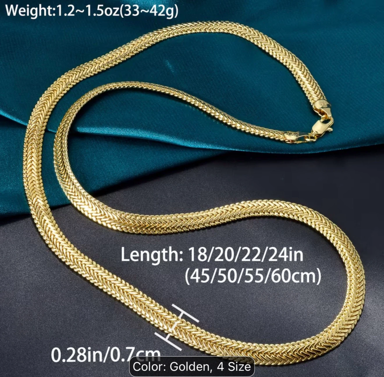 750 Stamped plated Golden Herringbone Chain Necklace - 24 inch - photo 3