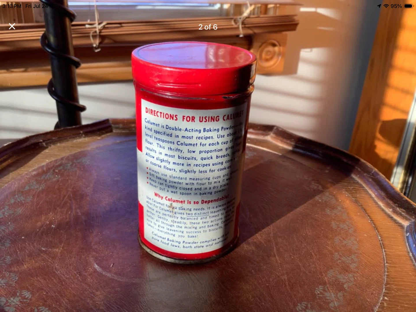 Vintage Calumet Double Acting Baking Powder Tin 🐞 - photo 2