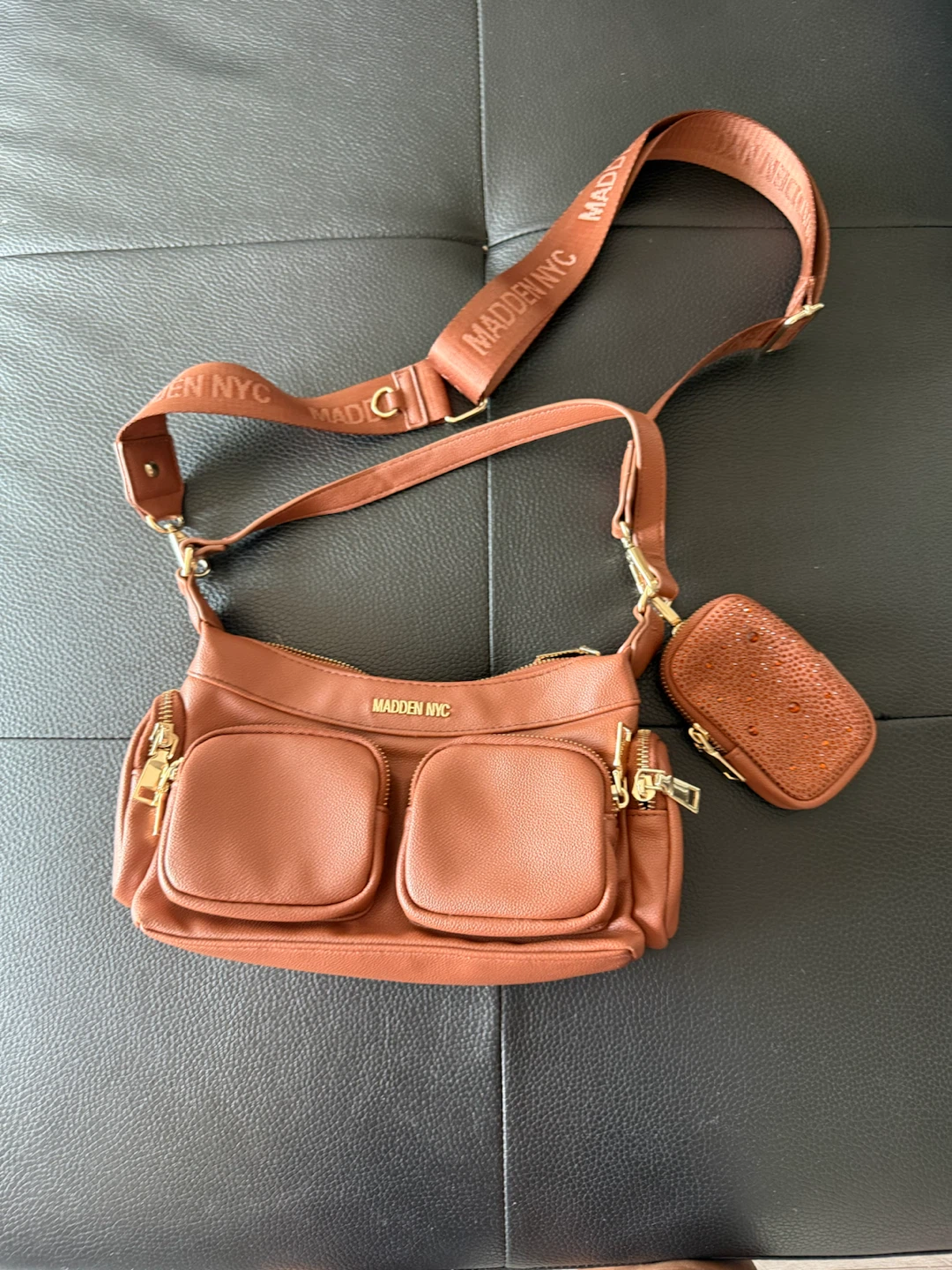 Madden NYC Cognac Brown Crossbody Bag with Coin Pouch – Like New