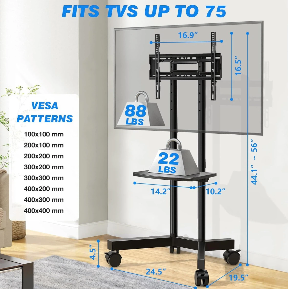 Rolling TV Stand with Shelf - photo 3