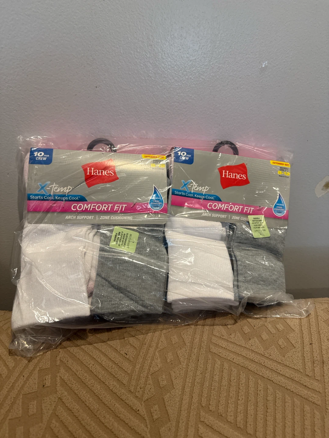 Hanes X-Temp Comfort Fit Crew Socks - Extended Size (10 Pair)