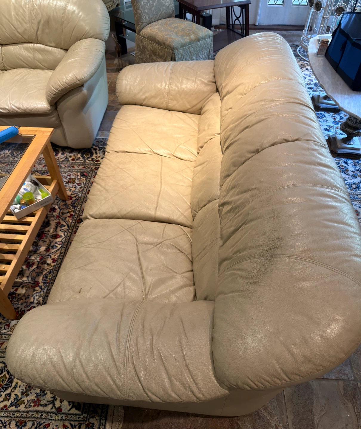 Cream Leather Sofa - photo 2