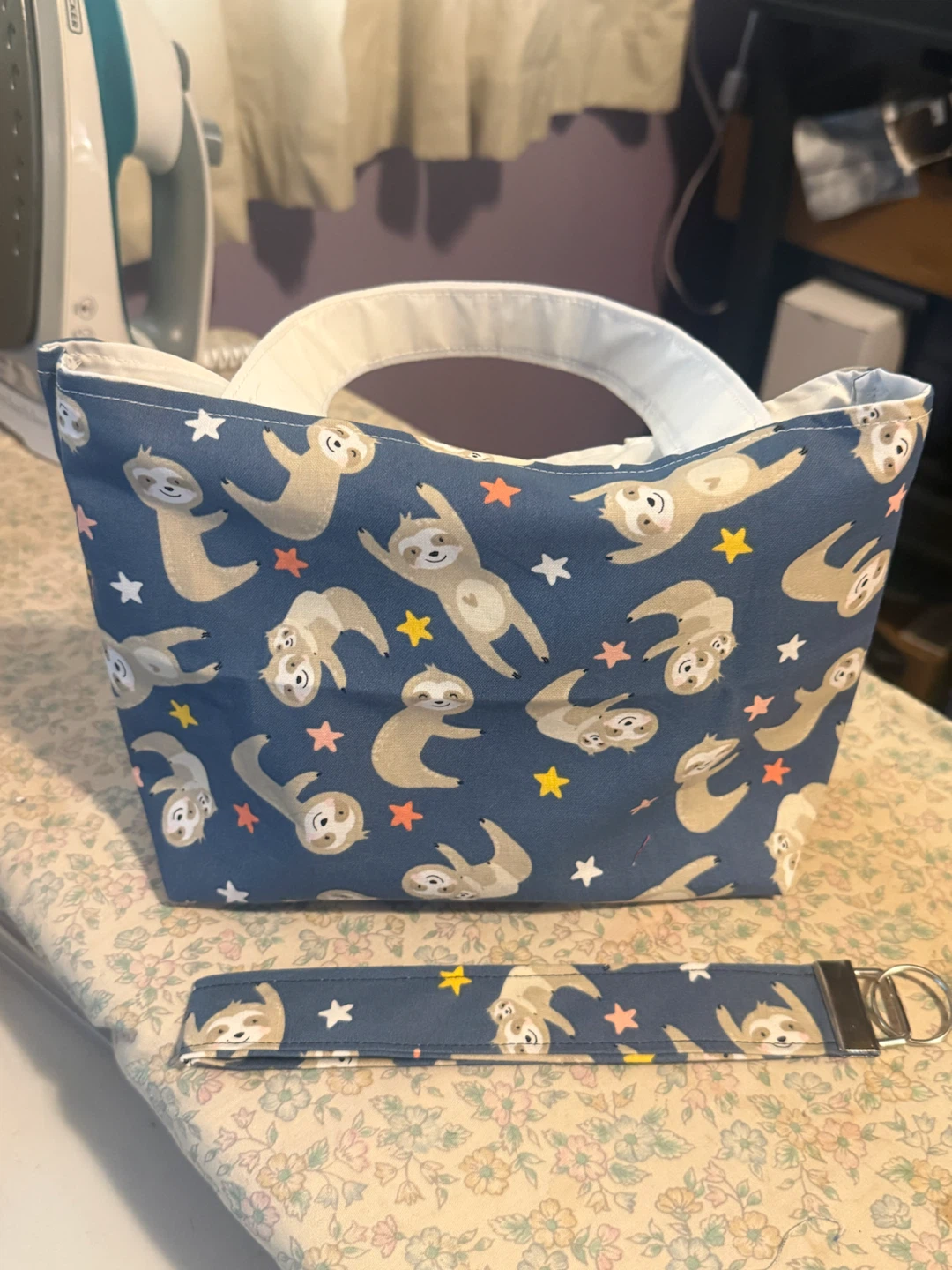 Blue Sloth Print  with Wrist Strap