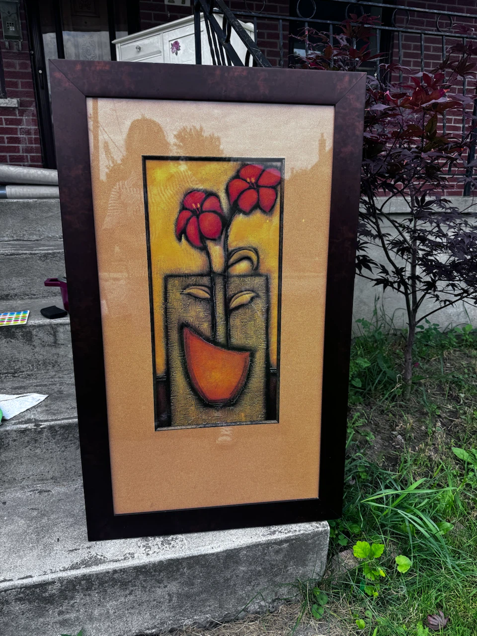 Framed Wall Art with Red Flowers
