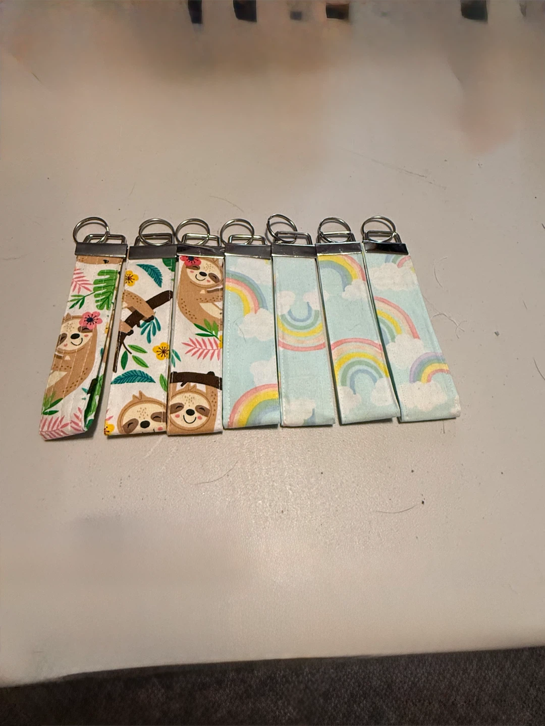 Fabric Keychains with Sloth and Rainbow Designs