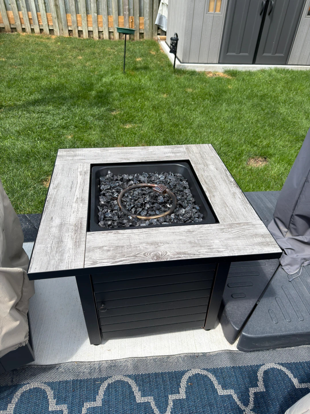 Square Fire Pit Table with Wood-Look Top