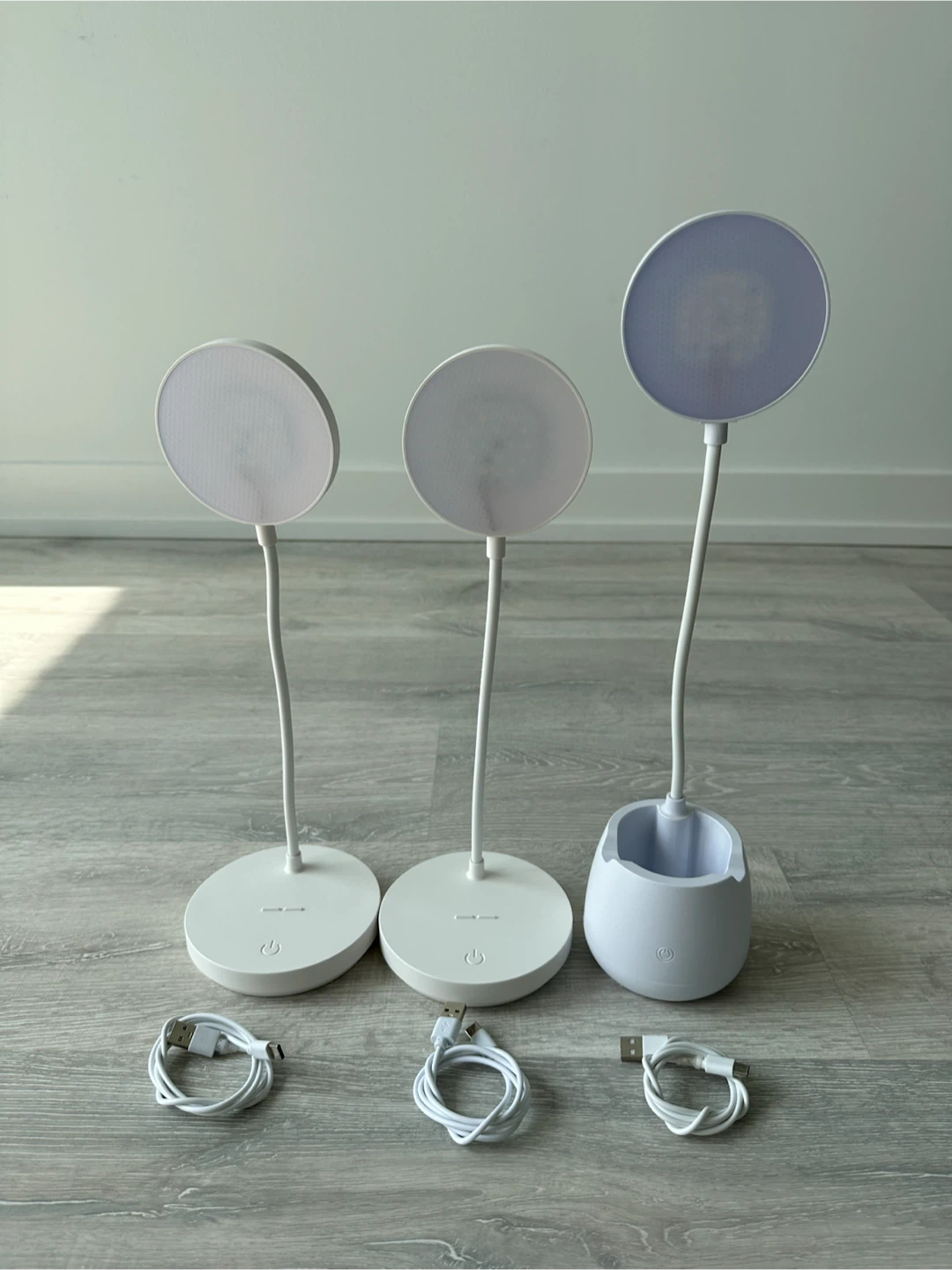 Set of 3 White LED Desk Lamps with USB Cables