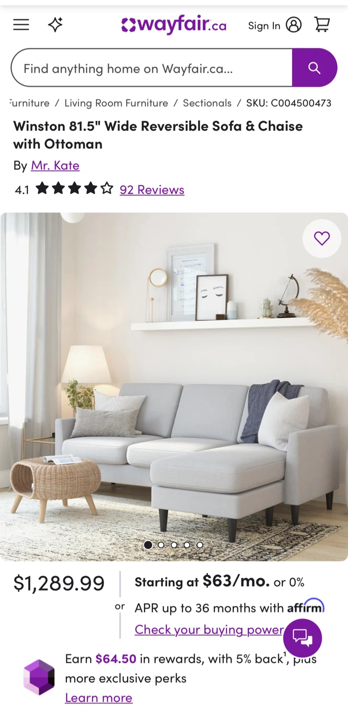 Brandnew 81.5” Reversible Sectional Sofa & Chaise with Ottom - photo 3