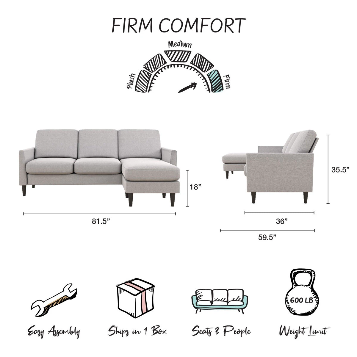 Brandnew 81.5” Reversible Sectional Sofa & Chaise with Ottom - photo 4