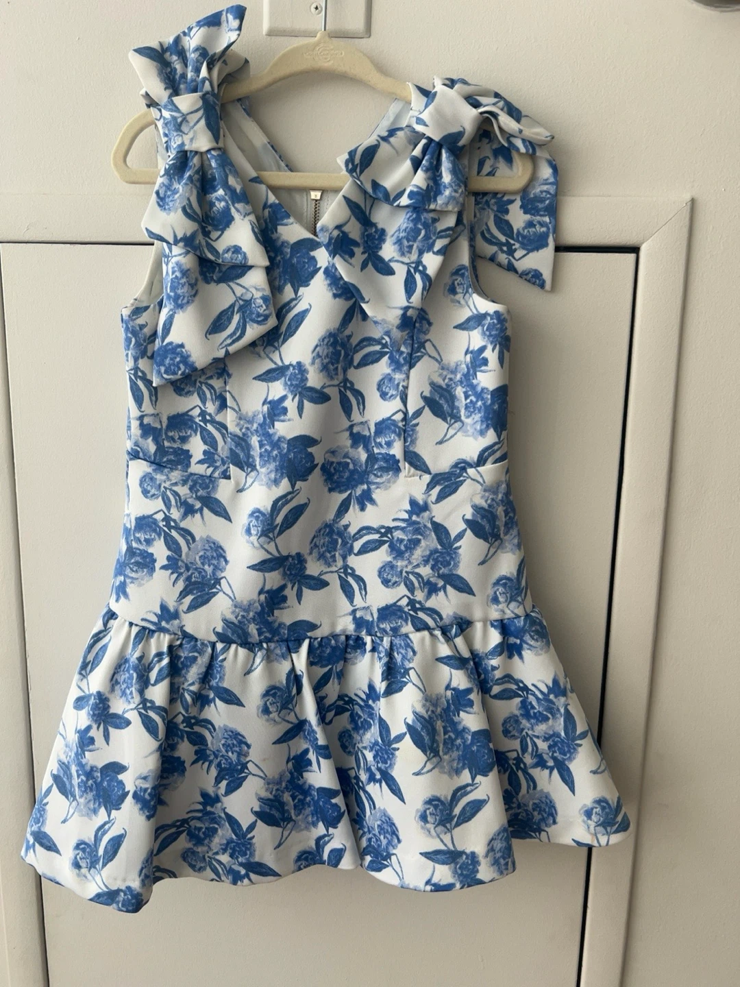 Girls Blue Floral Dress with Bows - photo 2