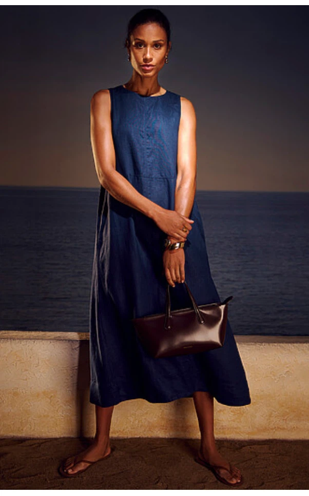 Simon’s Contemporaine Indigo Blue Linen Midi Dress - Size M