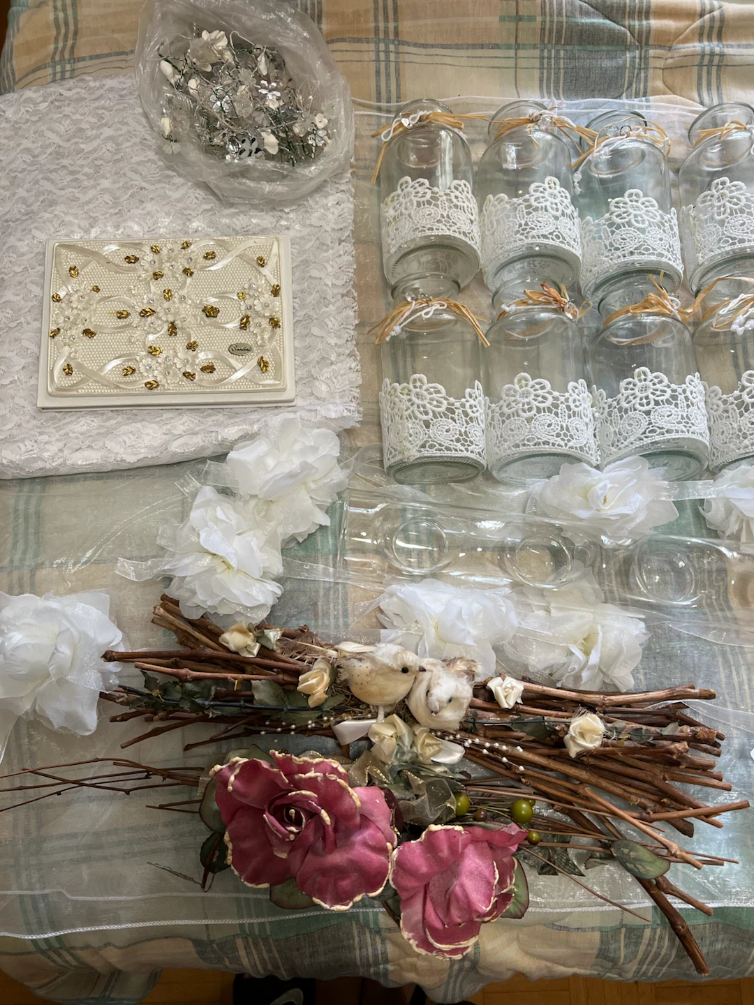 Wedding Decoration Assortment - Jars, Flowers, Cake Topper