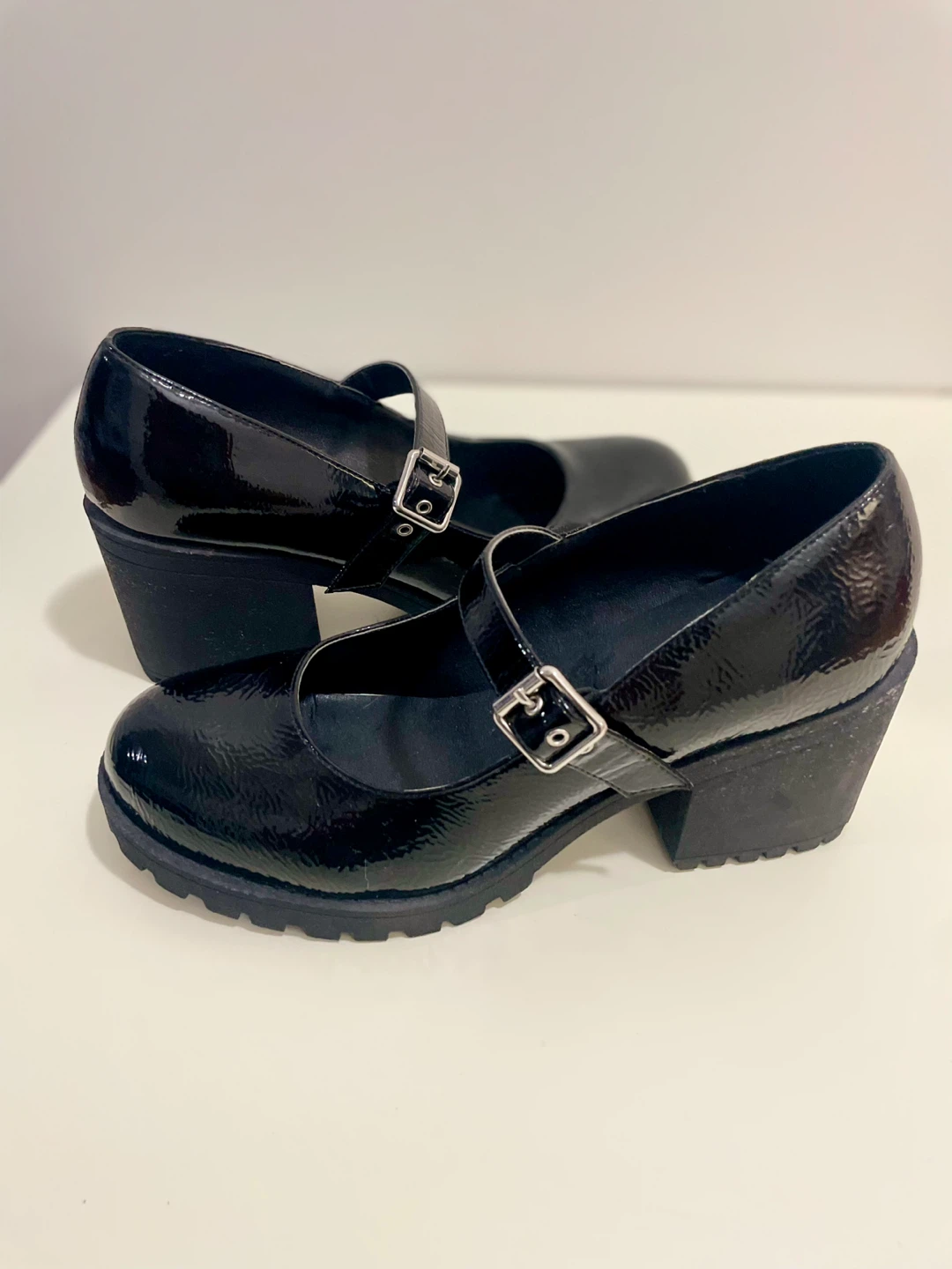 Dirty Laundry Black Patent Mary Jane Chunky Shoes Size 9. - photo 3
