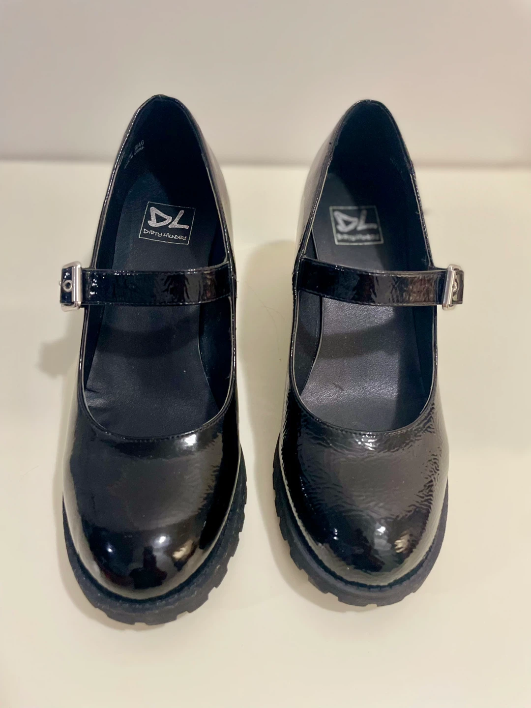 Dirty Laundry Black Patent Mary Jane Chunky Shoes Size 9.