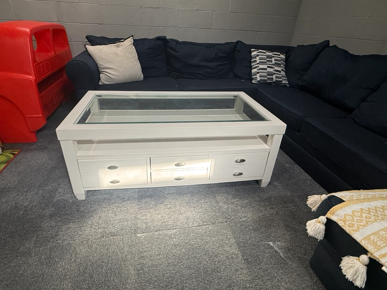 White Coffee Table with Glass Top and Drawers - photo 2