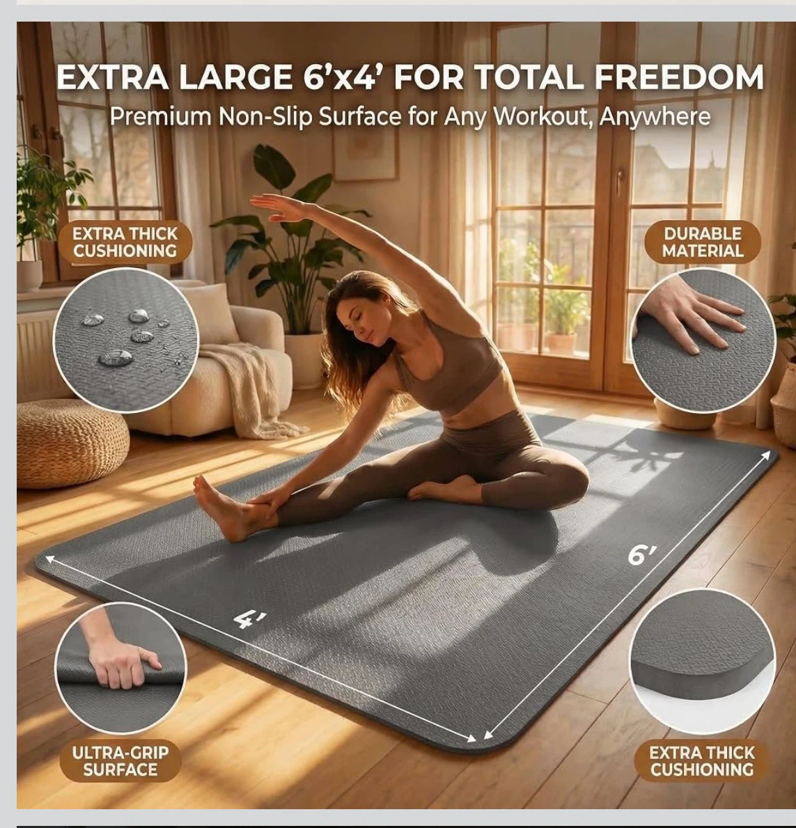 FrenzyBird Extra Large Yoga Mat - Grey - photo 2