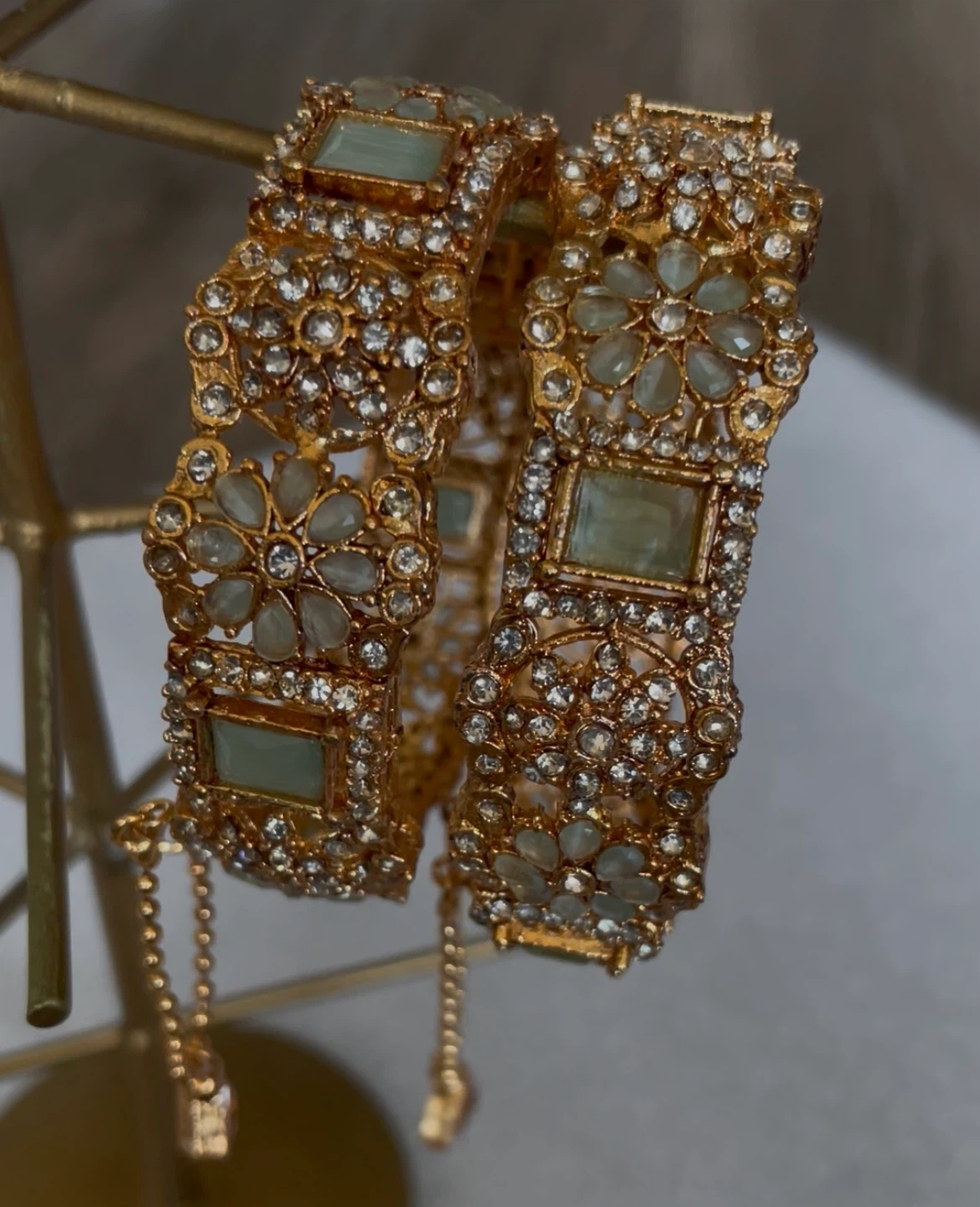 New Imitation Kundan Bracelet/Cuff - Gold Tone Jewelry(set of 2