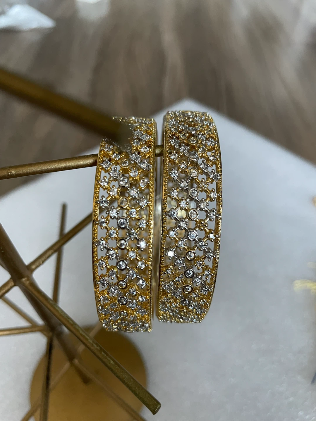 New Pair of Gold-Tone Bangles with Crystals