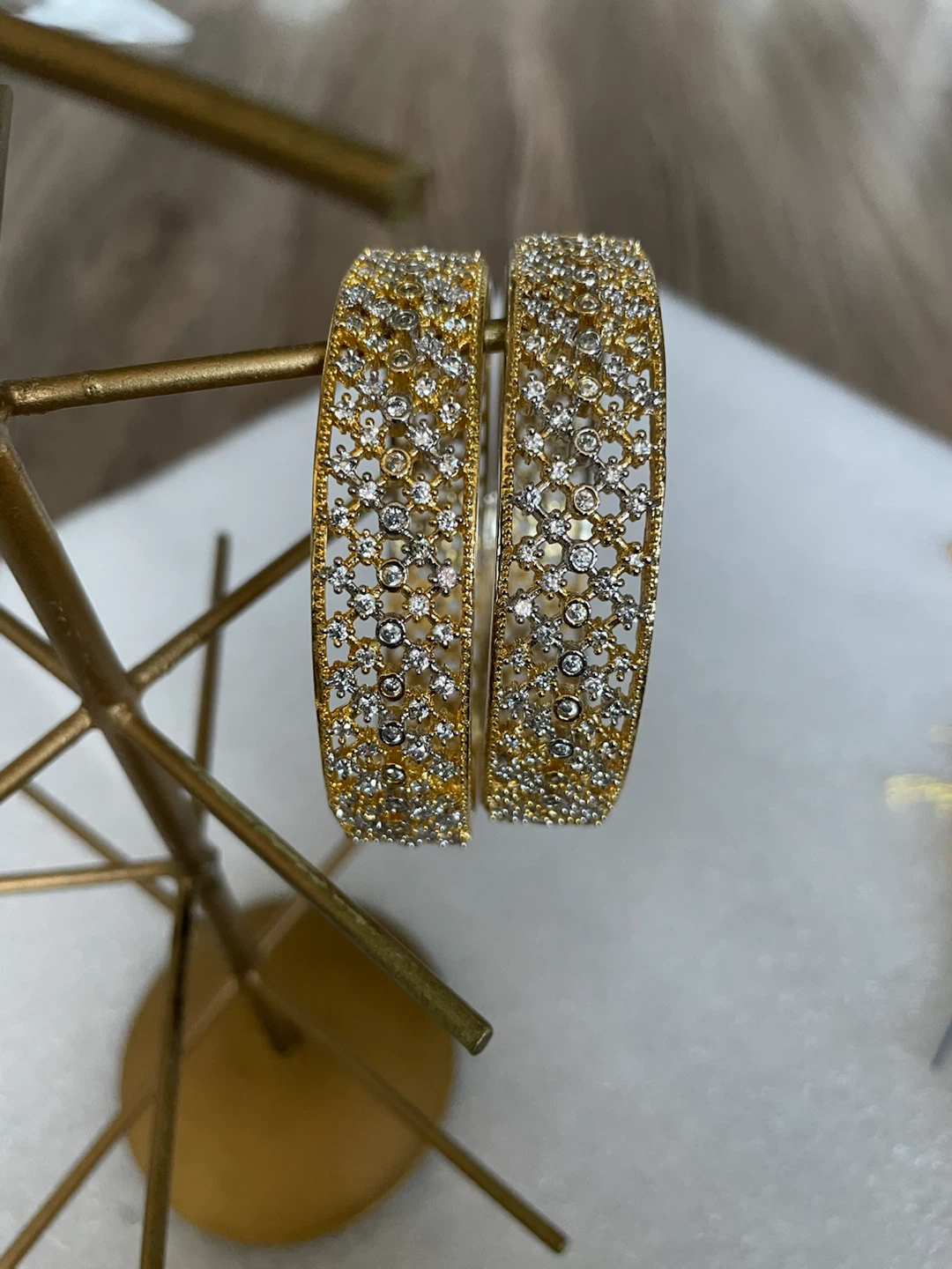 New Pair of Gold-Tone Bangles with Crystals - photo 2