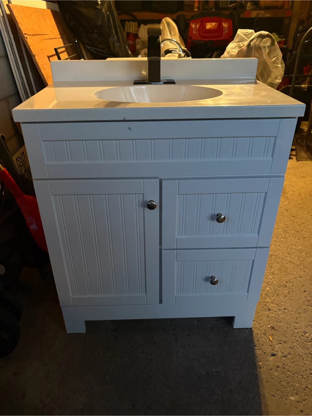 White Bathroom Vanity with Sink and Faucet