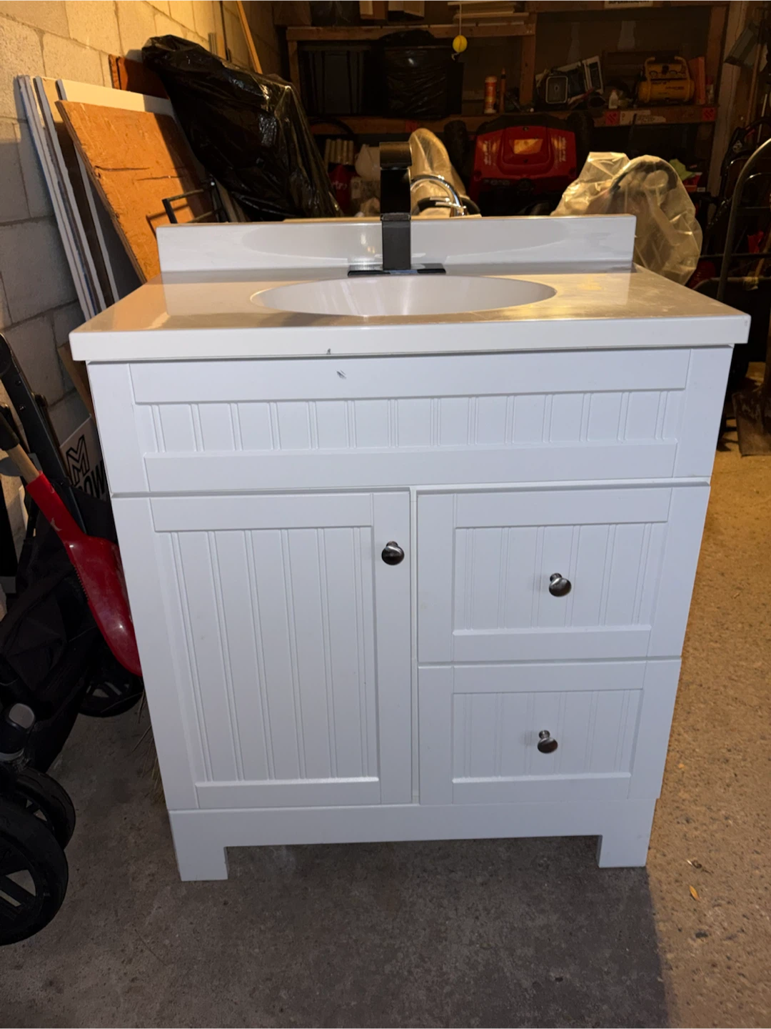 White Bathroom Vanity with Sink and Faucet - photo 2