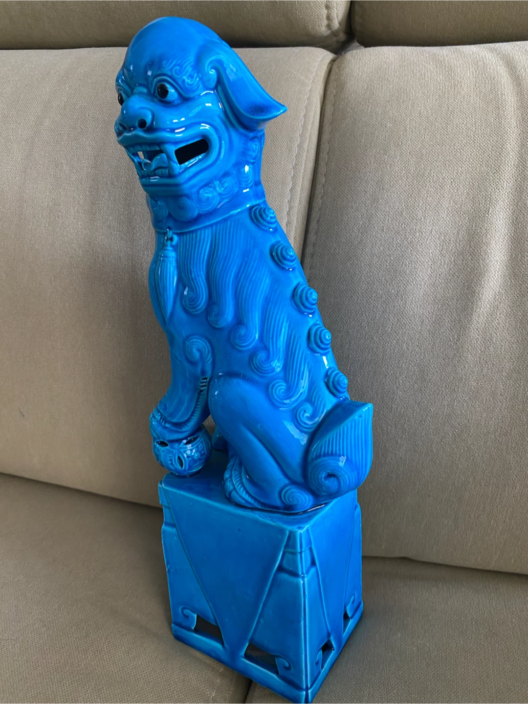 Blue Foo Dog Statue with Pedestal
