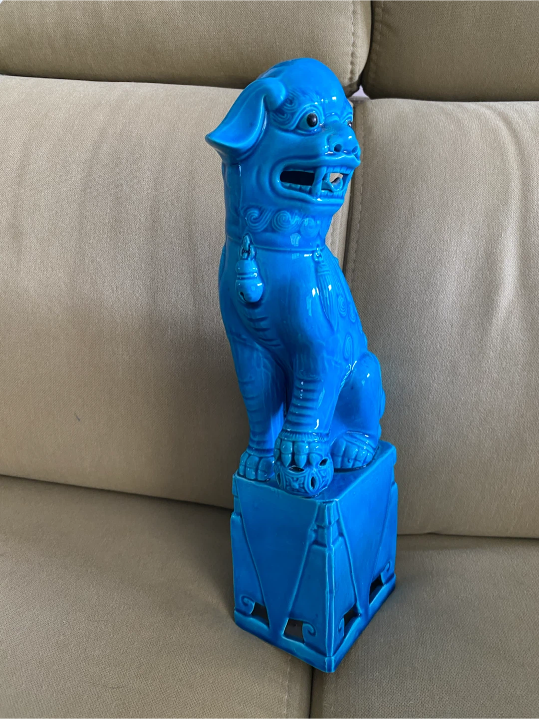 Blue Foo Dog Statue with Pedestal - photo 2