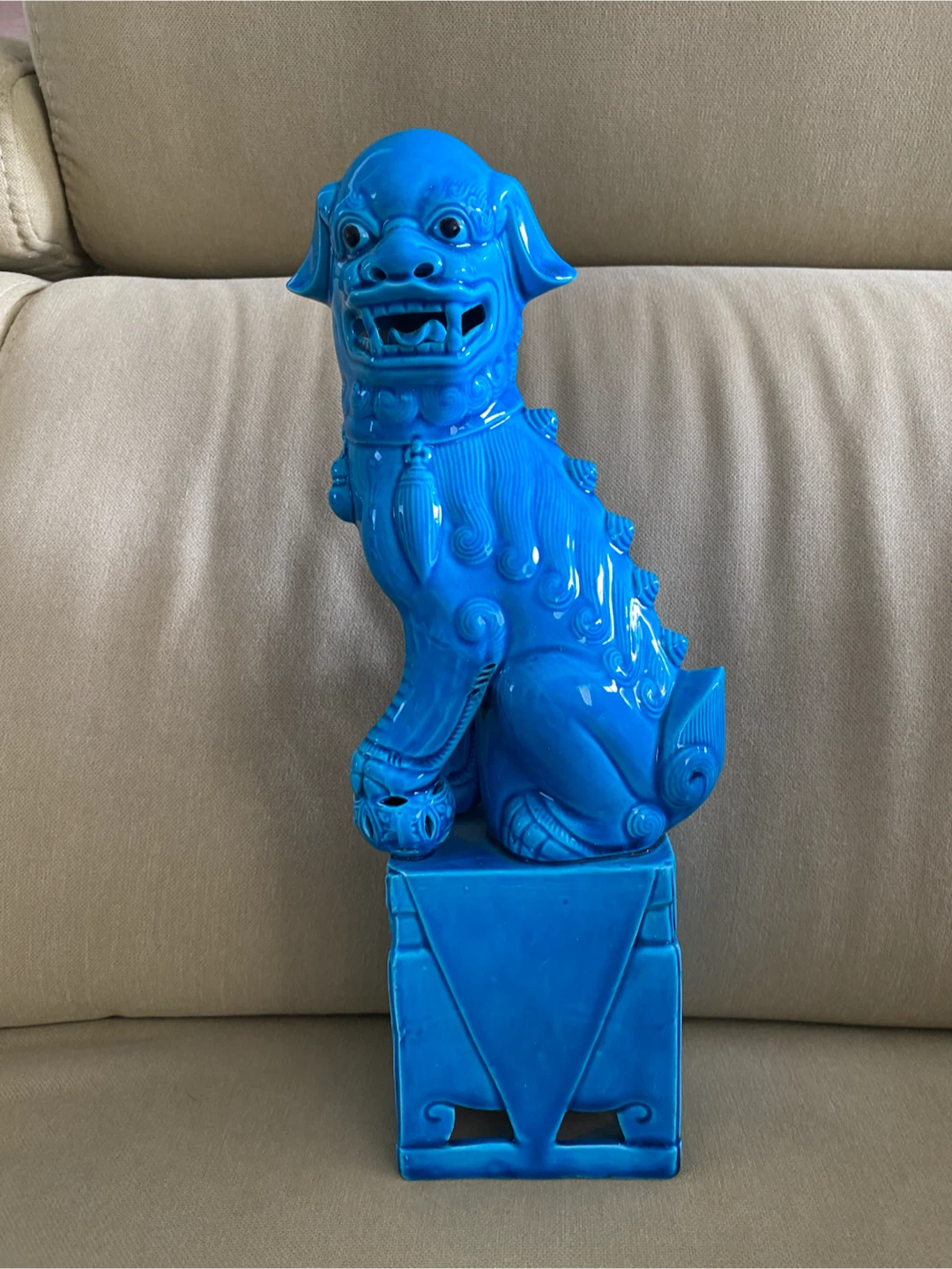 Blue Foo Dog Statue with Pedestal - photo 3