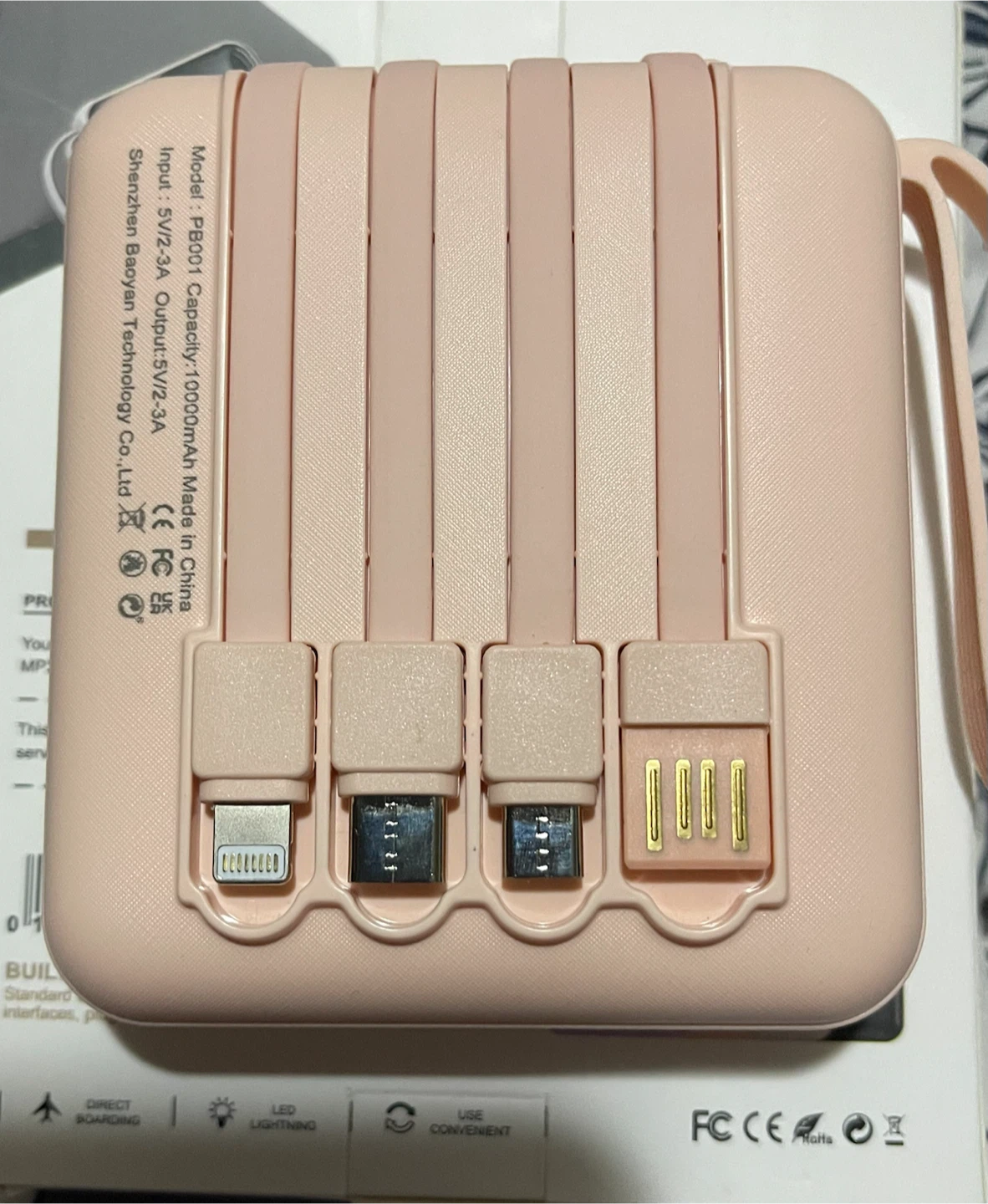 LADAPU 10000mAh Portable Charger with Built-in Cables