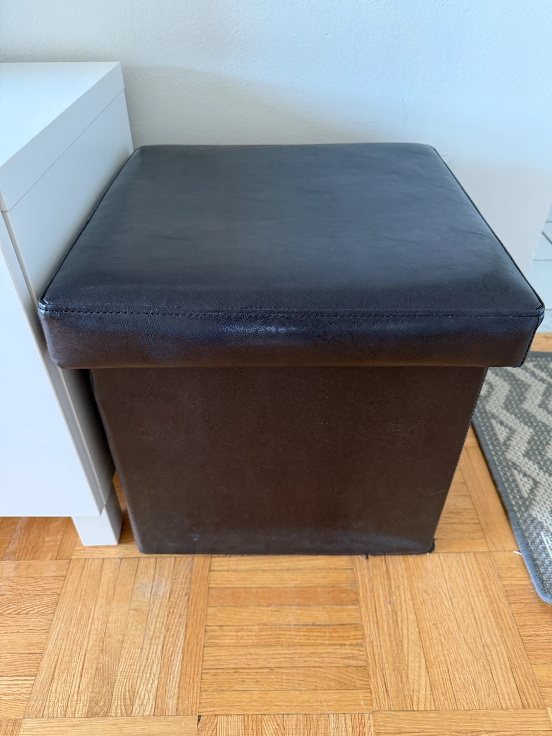 Dark Brown Faux Leather Ottoman - photo 2