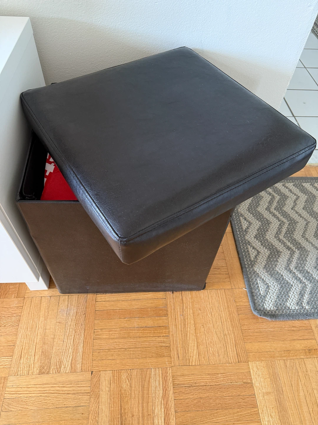 Dark Brown Faux Leather Ottoman - photo 3