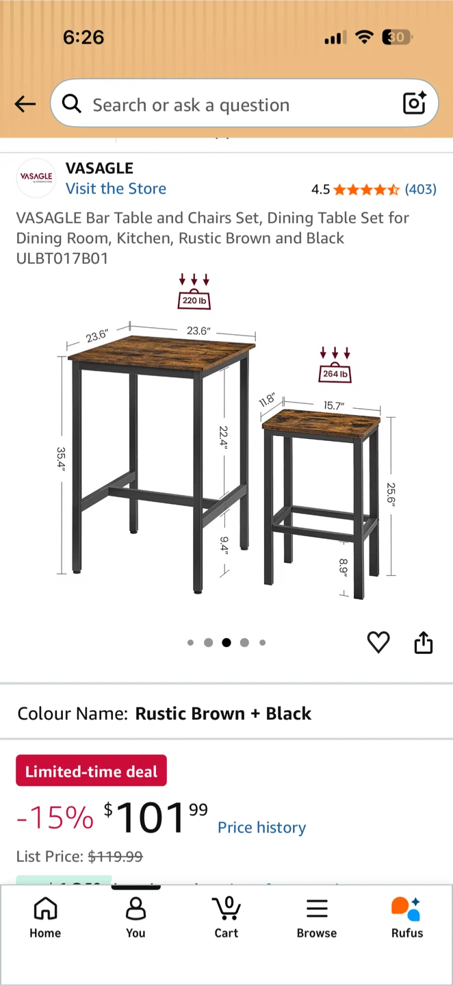 VASAGLE Bar Table and Chairs Set - photo 2