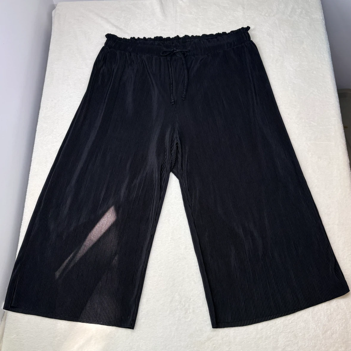 Lily Morgan Black Plisse Pleated Wide Leg Cropped Pants Size 1X - photo 3