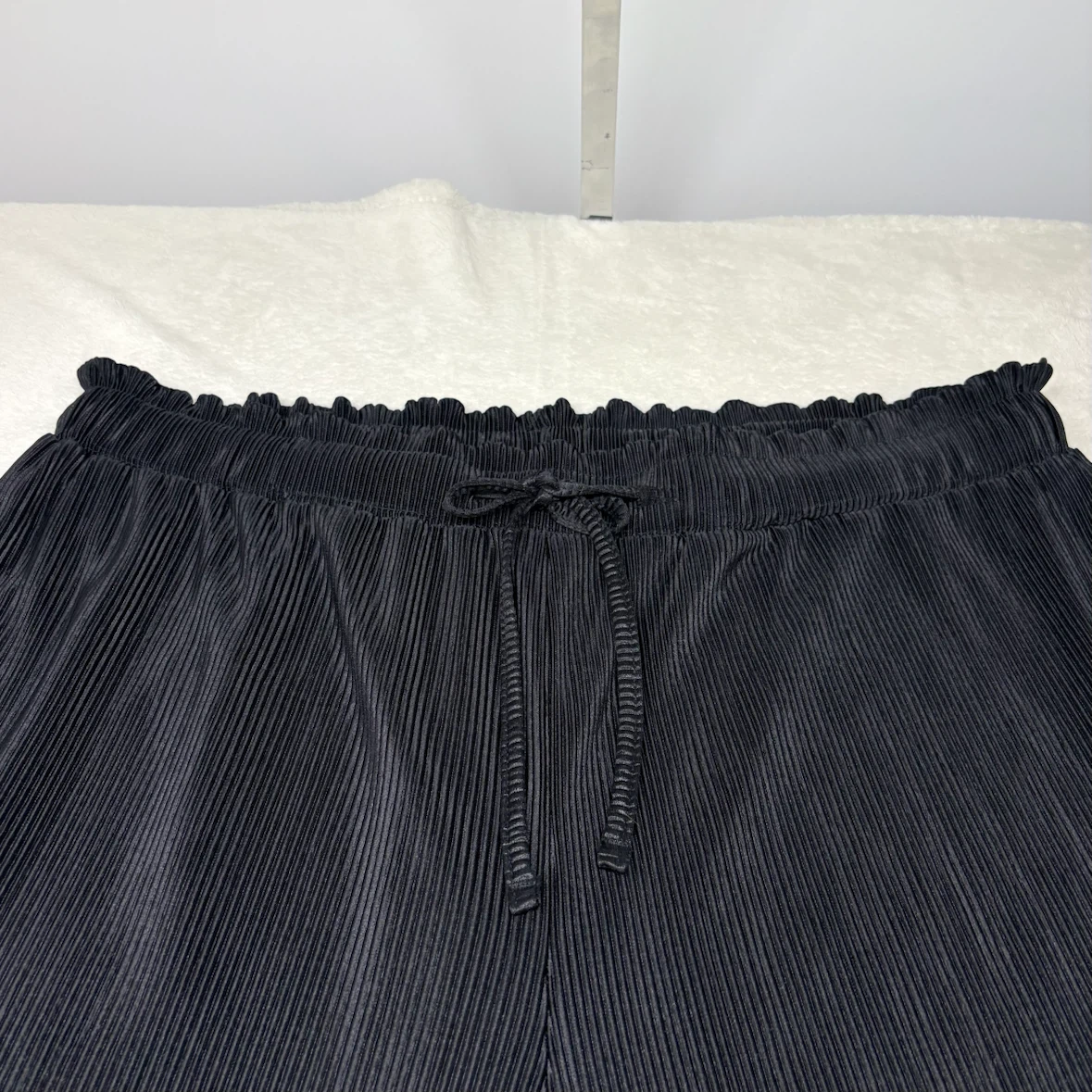Lily Morgan Black Plisse Pleated Wide Leg Cropped Pants Size 1X - photo 4