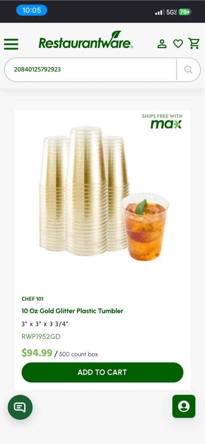 10 Oz Gold Glitter Plastic Tumblers (500 Count Box)