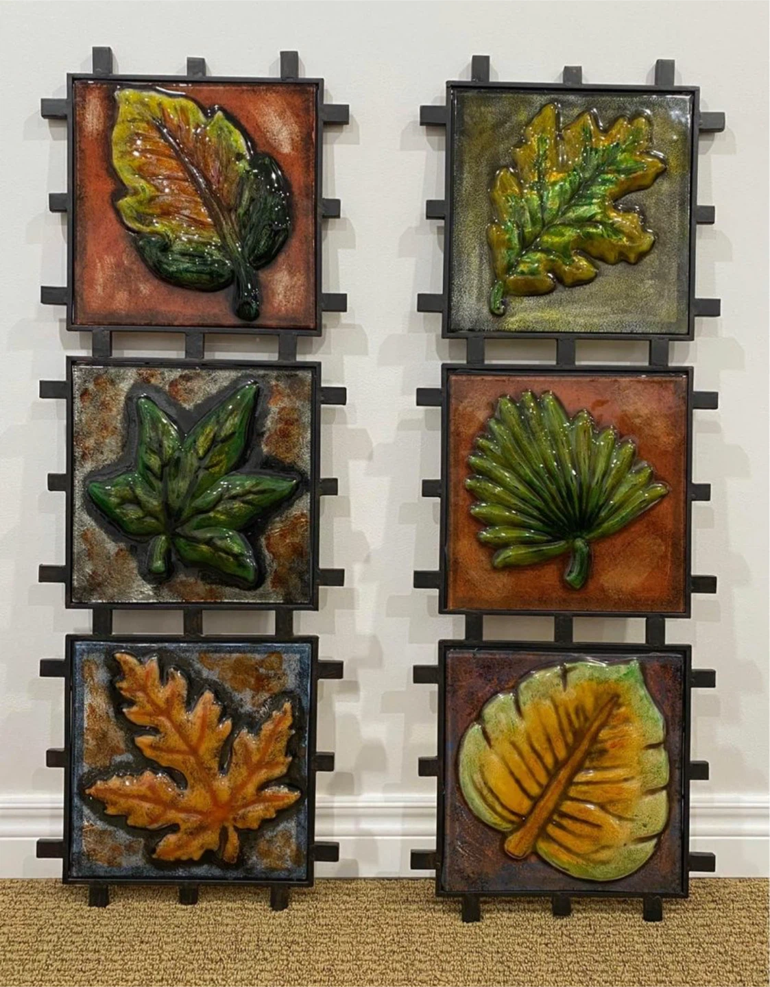 Set of 6 Ceramic Leaf Wall Art