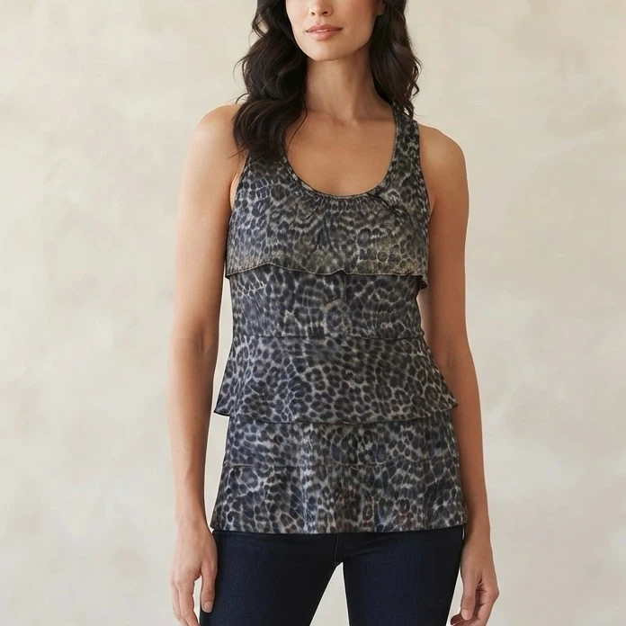 Candy Couture Y2K Animal Print Layered Tunic Tank Top Size M