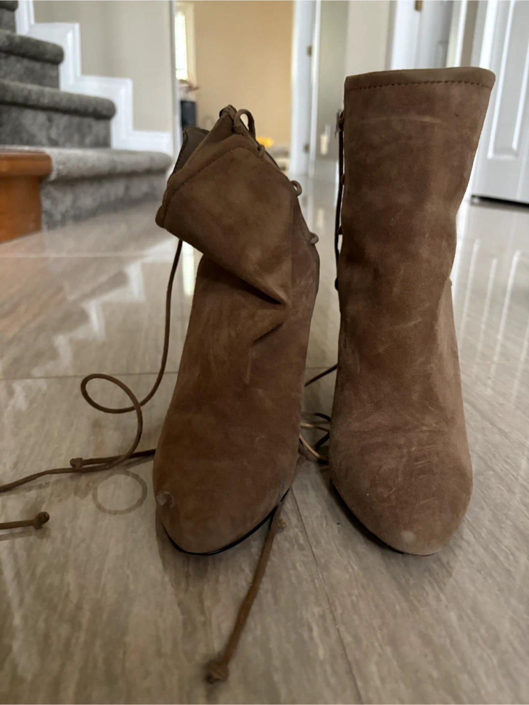 Brown Suede Lace-Up Ankle Boots