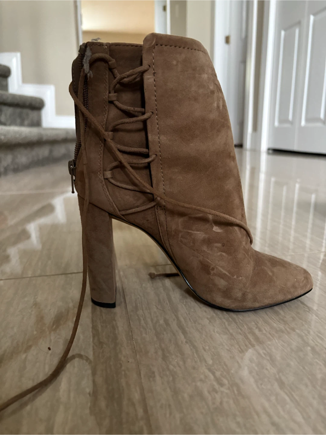 Brown Suede Lace-Up Ankle Boots - photo 4