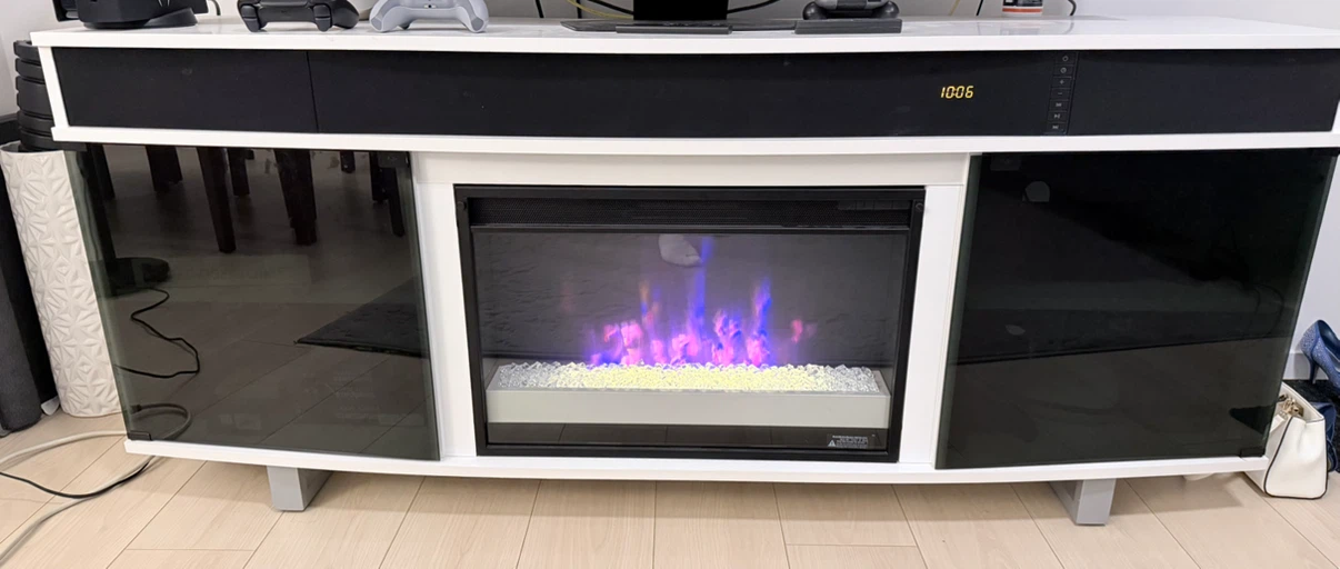 TV Stand With Electric Fireplace and Bluetooth Soundbar