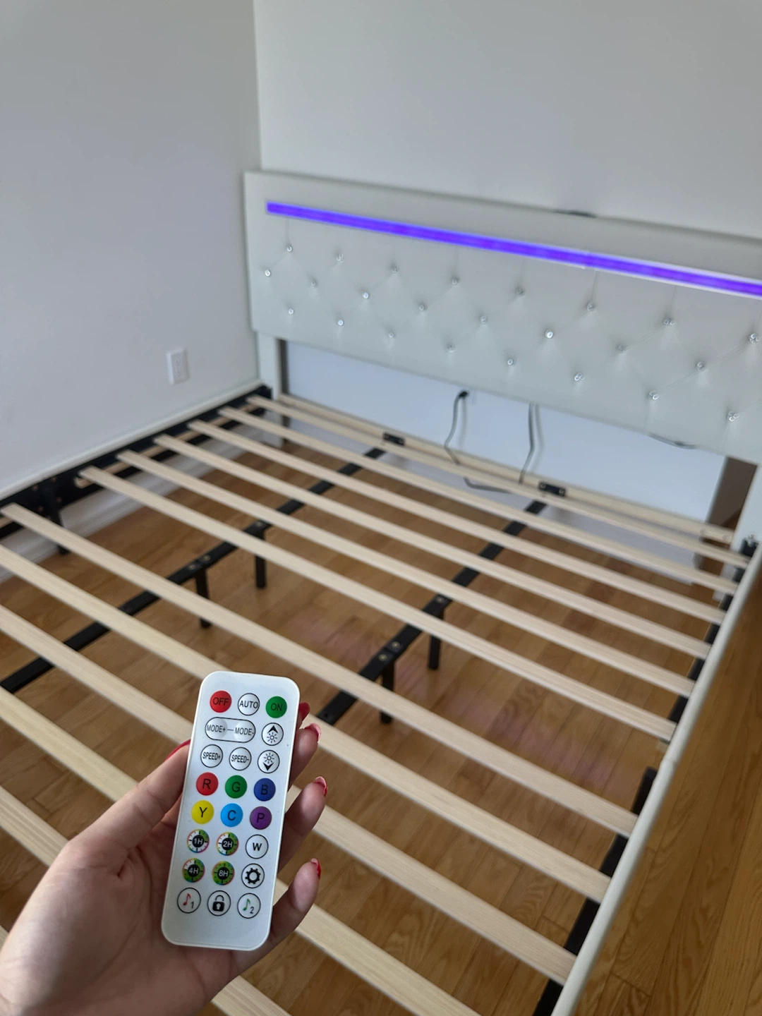 King Size Bed Frame with LED and Charging station Headboard