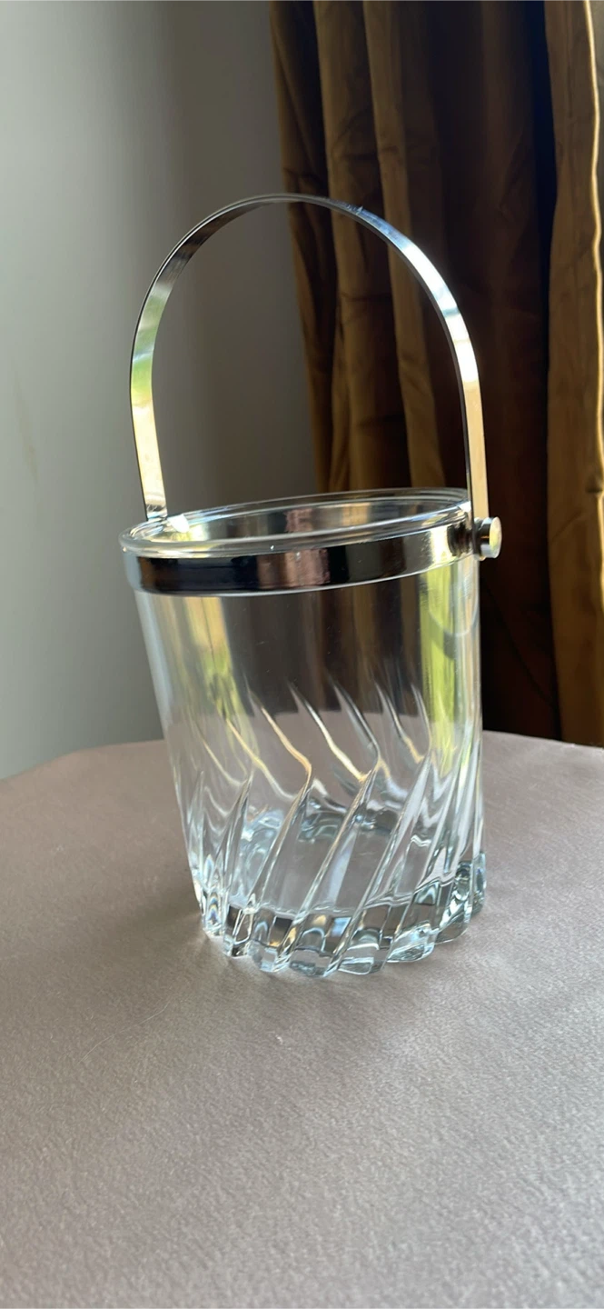 Vintage Glass Ice Bucket with Silver-Tone Rim - photo 4
