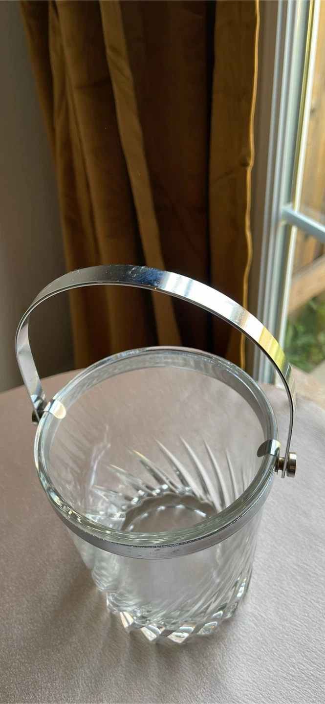 Vintage Glass Ice Bucket with Silver-Tone Rim - photo 5