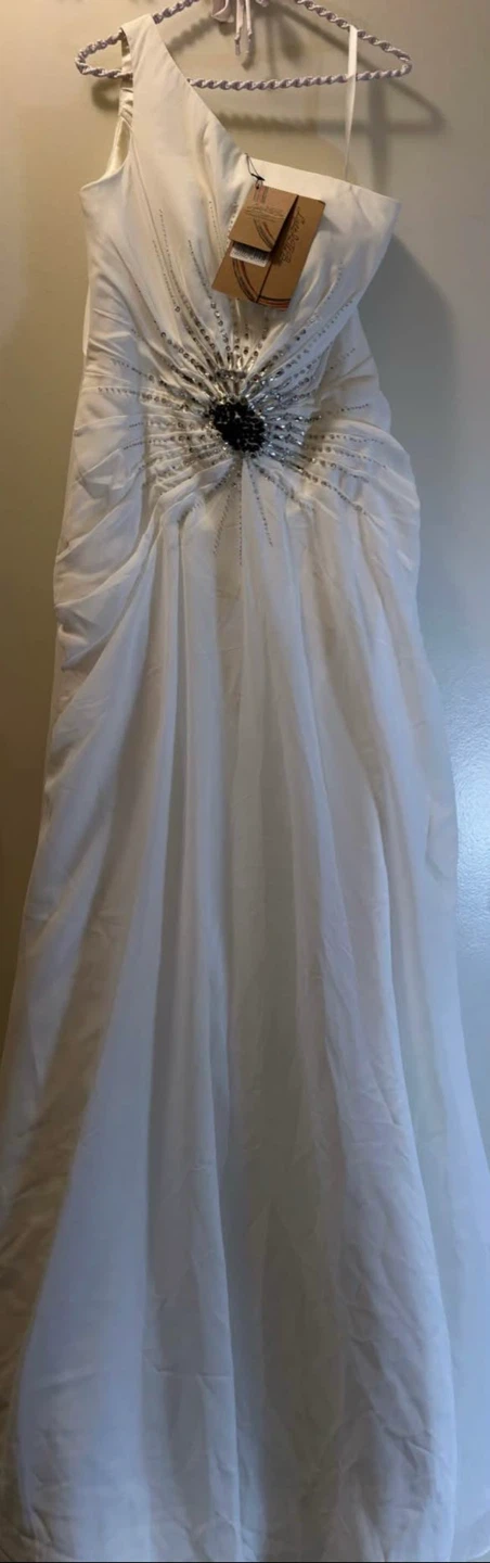 White Beaded One-Shoulder Gown